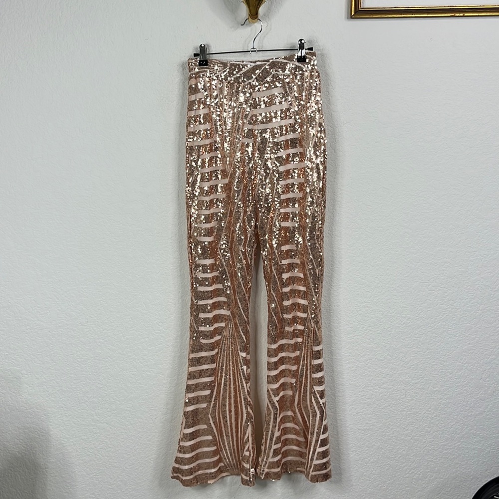 Free People Rose Gold Sequin Flare Pants